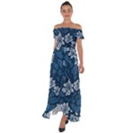 Pattern Flower Nature Off Shoulder Open Front Chiffon Dress