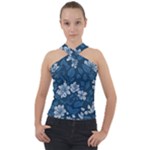 Pattern Flower Nature Cross Neck Velour Top