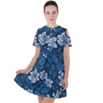 Pattern Flower Nature Short Sleeve Shoulder Cut Out Dress 