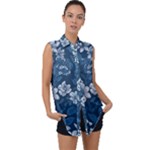 Pattern Flower Nature Sleeveless Chiffon Button Shirt