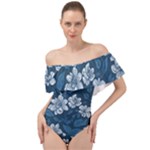 Pattern Flower Nature Off Shoulder Velour Bodysuit 