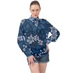 Pattern Flower Nature High Neck Long Sleeve Chiffon Top