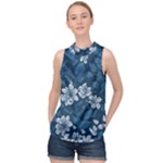 Pattern Flower Nature High Neck Satin Top
