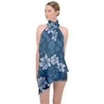 Pattern Flower Nature Halter Asymmetric Satin Top