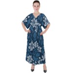 Pattern Flower Nature V-Neck Boho Style Maxi Dress