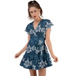 Pattern Flower Nature Flutter Sleeve Wrap Dress
