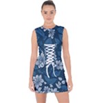 Pattern Flower Nature Lace Up Front Bodycon Dress