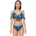 Pattern Flower Nature Ruffle Edge Tie Up Bikini Set	