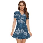 Pattern Flower Nature V-Neck High Waist Chiffon Mini Dress