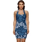 Pattern Flower Nature Sleeveless Wide Square Neckline Ruched Bodycon Dress