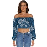 Pattern Flower Nature Long Sleeve Crinkled Weave Crop Top