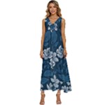Pattern Flower Nature V-Neck Sleeveless Loose Fit Overalls