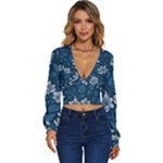 Pattern Flower Nature Long Sleeve Deep-V Velour Top