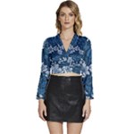 Pattern Flower Nature Long Sleeve Tie Back Satin Wrap Top