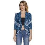 Pattern Flower Nature Women s 3/4 Sleeve Ruffle Edge Open Front Jacket
