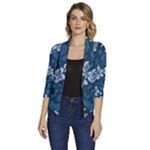 Pattern Flower Nature Women s Draped Front 3/4 Sleeve Shawl Collar Jacket