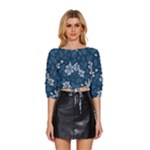Pattern Flower Nature Mid Sleeve Drawstring Hem Top