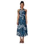 Pattern Flower Nature Sleeveless Cross Front Cocktail Midi Chiffon Dress