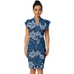 Pattern Flower Nature Vintage Frill Sleeve V-Neck Bodycon Dress