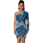 Pattern Flower Nature Long Sleeve One Shoulder Mini Dress