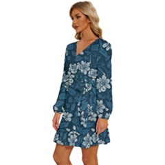 Long Sleeve Waist Tie Ruffle Velvet Dress 