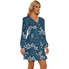 Long Sleeve Waist Tie Ruffle Velvet Dress 