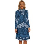 Pattern Flower Nature Long Sleeve Shirt Collar A-Line Dress