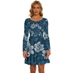 Pattern Flower Nature Long Sleeve Wide Neck Velvet Dress