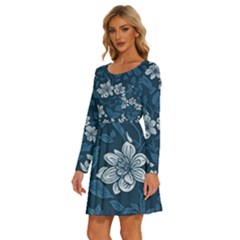 Long Sleeve Wide Neck Velvet Dress 