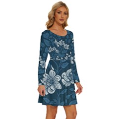 Long Sleeve Wide Neck Velvet Dress 