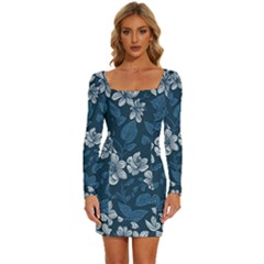 Long Sleeve Square Neck Bodycon Velvet Dress 