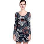 Flower Pattern Long Sleeve Bodycon Dress