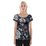 Flower Pattern Cap Sleeve Top