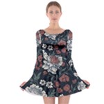 Flower Pattern Long Sleeve Skater Dress