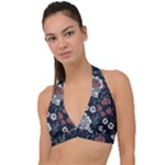 Flower Pattern Halter Plunge Bikini Top