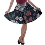 Flower Pattern A-line Skater Skirt