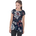 Flower Pattern Cap Sleeve High Low Top
