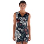 Flower Pattern Wrap Front Bodycon Dress