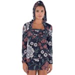 Flower Pattern Long Sleeve Hooded T-shirt