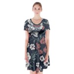 Flower Pattern Short Sleeve V-neck Flare Dress