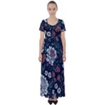 Flower Pattern High Waist Short Sleeve Maxi Dress