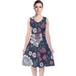 Flower Pattern V-Neck Midi Sleeveless Dress 