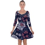 Flower Pattern Quarter Sleeve Skater Dress