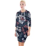 Flower Pattern Quarter Sleeve Hood Bodycon Dress