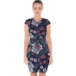 Flower Pattern Capsleeve Drawstring Dress 