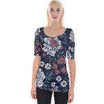 Flower Pattern Wide Neckline T-Shirt