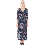 Flower Pattern Quarter Sleeve Wrap Maxi Dress