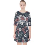 Flower Pattern Quarter Sleeve Pocket Dress