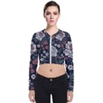 Flower Pattern Long Sleeve Zip Up Bomber Jacket