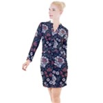 Flower Pattern Button Long Sleeve Dress